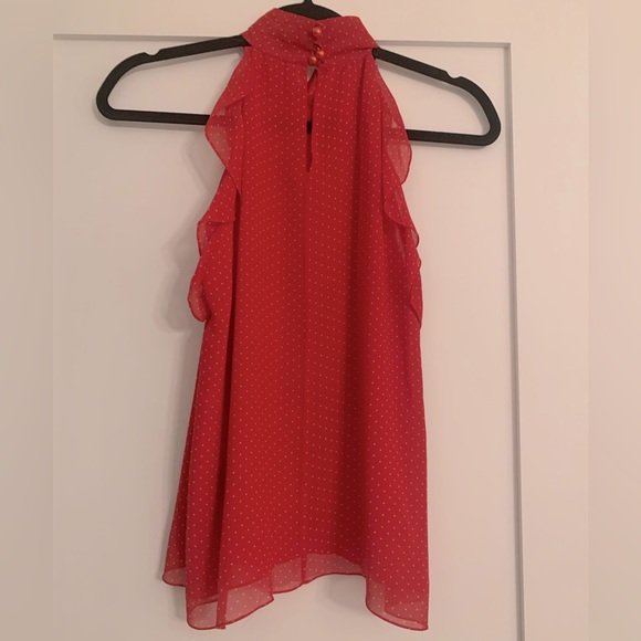 Sleeveless Red Blouse with White Polka Dots - Picture 3 of 4